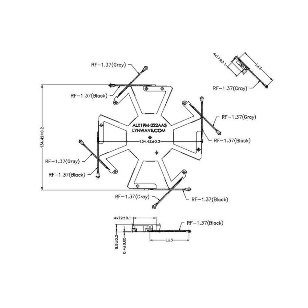 4×4 MIMO 2.4/5GHz Embedded Dual Band Module Antenna w RF-1.37 IPEX